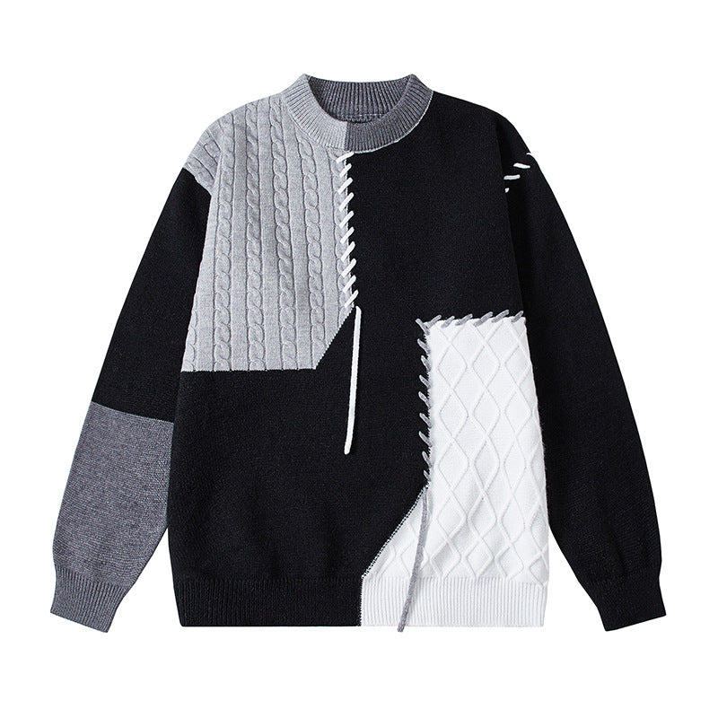 Damernas kreativa tröja med strukturerad patchwork-design och unika detaljer Mirla-Eva Jonsson