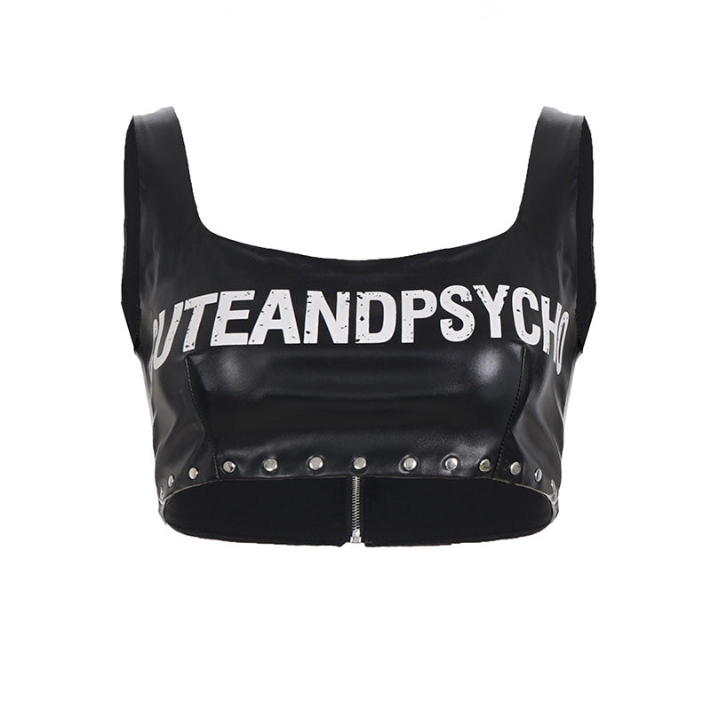 Damernas läder-crop-top med iögonfallande tryck och nitar Mirla-Eva Jonsson