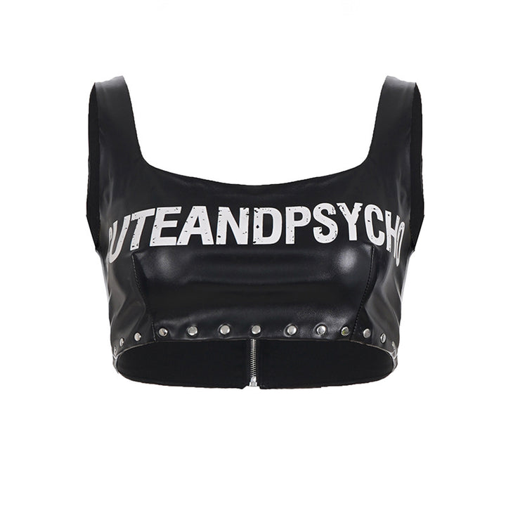 Damernas läder-crop-top med iögonfallande tryck och nitar Mirla-Eva Jonsson
