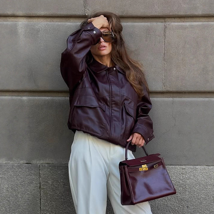 Damernas läderjacka med fickor och sportig skärning Eva Jonsson-Eva Jonsson