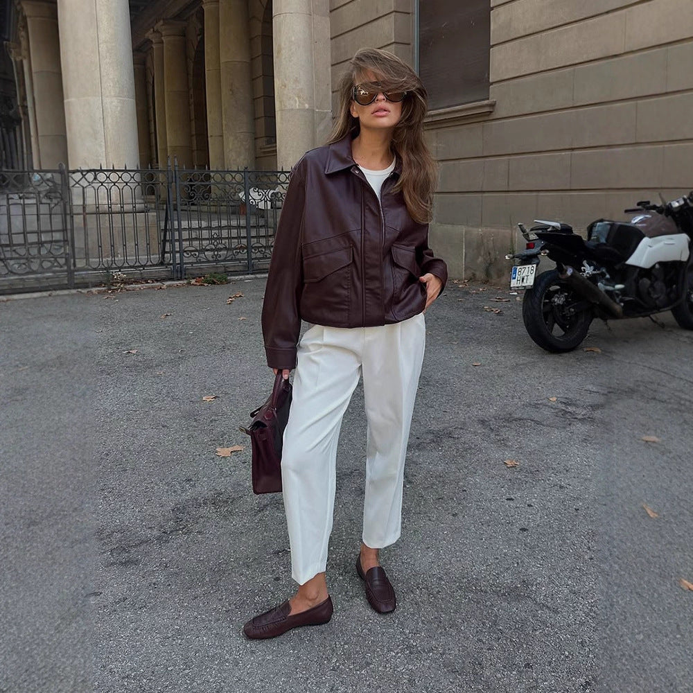 Damernas läderjacka med fickor och sportig skärning Eva Jonsson-Eva Jonsson