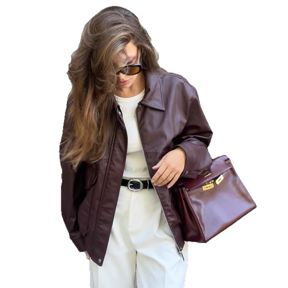 Damernas läderjacka med fickor och sportig skärning Eva Jonsson-Eva Jonsson