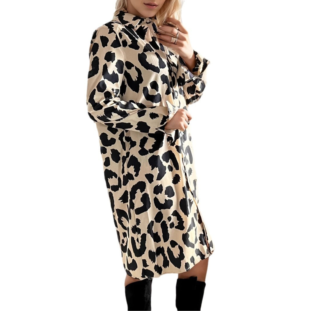 Damernas lång skjortklänning med elegant leopardmönster Eva Jonsson-Eva Jonsson