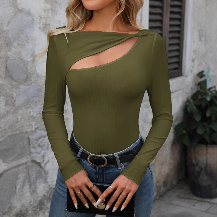 Damernas långärmad T-shirt med asymmetrisk skärning och dekorativt urklipp Eva Jonsson-Eva Jonsson