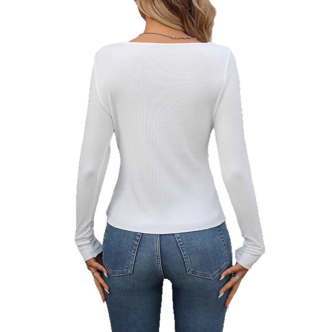 Damernas långärmad T-shirt med asymmetrisk skärning och dekorativt urklipp Eva Jonsson-Eva Jonsson