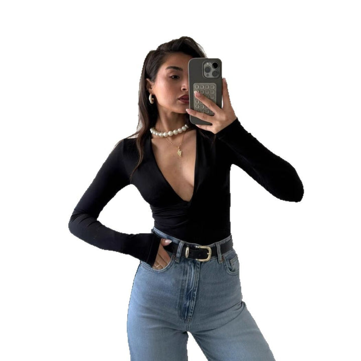 Damernas långärmad V-ringad body med twist-detalj Eva Jonsson-Eva Jonsson