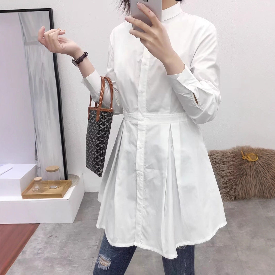 Damernas långärmad blus med figurskuren passform och knäppbar ståkrage Eva Jonsson-Eva Jonsson