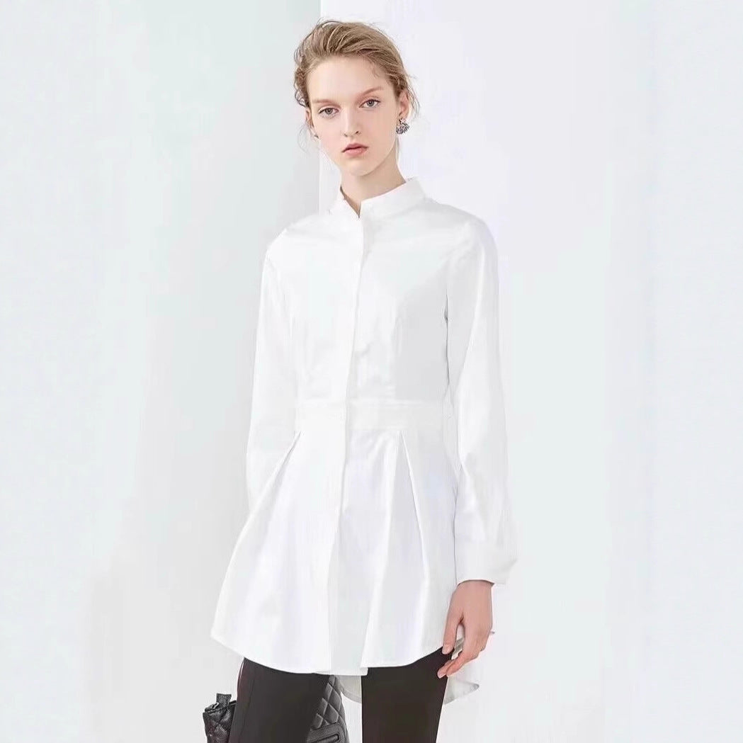 Damernas långärmad blus med figurskuren passform och knäppbar ståkrage Eva Jonsson-Eva Jonsson