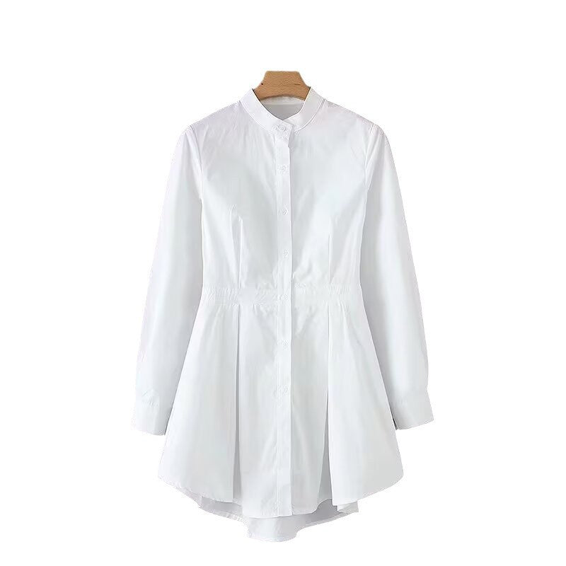 Damernas långärmad blus med figurskuren passform och knäppbar ståkrage Eva Jonsson-Eva Jonsson