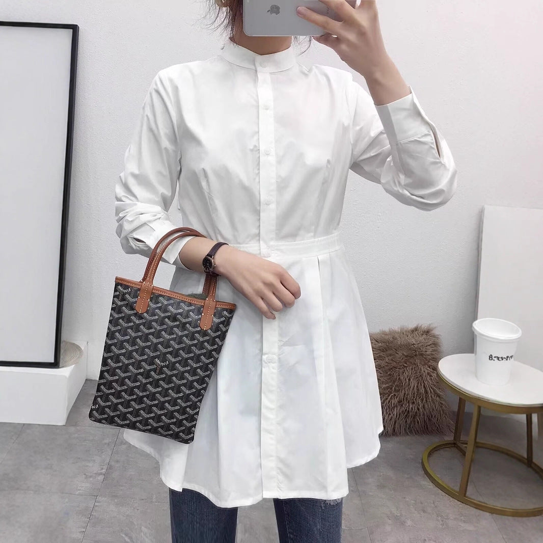 Damernas långärmad blus med figurskuren passform och knäppbar ståkrage Eva Jonsson-Eva Jonsson