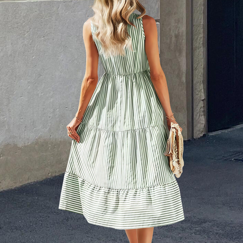 Damernas långärmad blyertsklänning med knapplist och randig design Eva Jonsson-Eva Jonsson