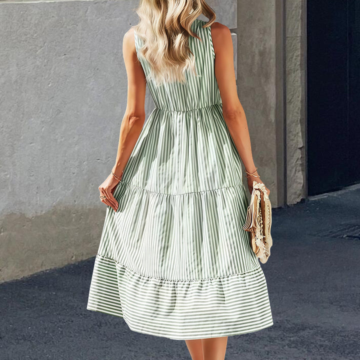 Damernas långärmad blyertsklänning med knapplist och randig design Eva Jonsson-Eva Jonsson