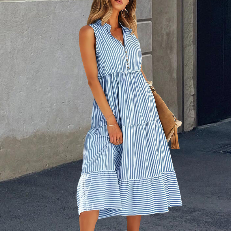 Damernas långärmad blyertsklänning med knapplist och randig design Eva Jonsson-Eva Jonsson