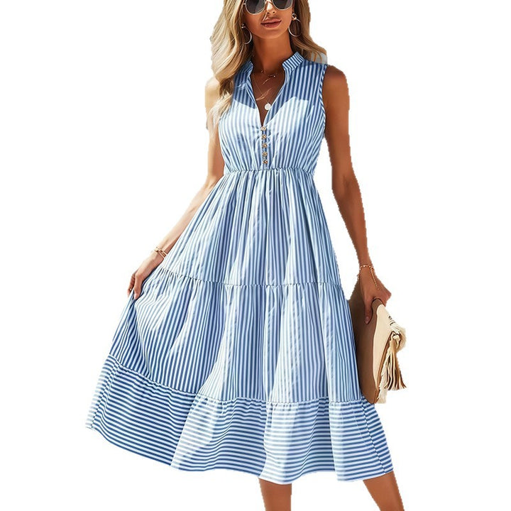 Damernas långärmad blyertsklänning med knapplist och randig design Eva Jonsson-Eva Jonsson