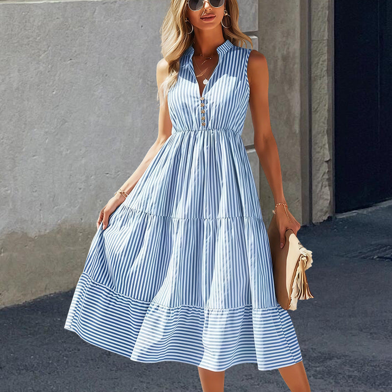 Damernas långärmad blyertsklänning med knapplist och randig design Eva Jonsson-Eva Jonsson