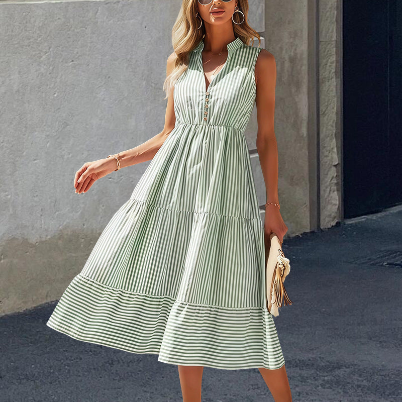 Damernas långärmad blyertsklänning med knapplist och randig design Eva Jonsson-Eva Jonsson