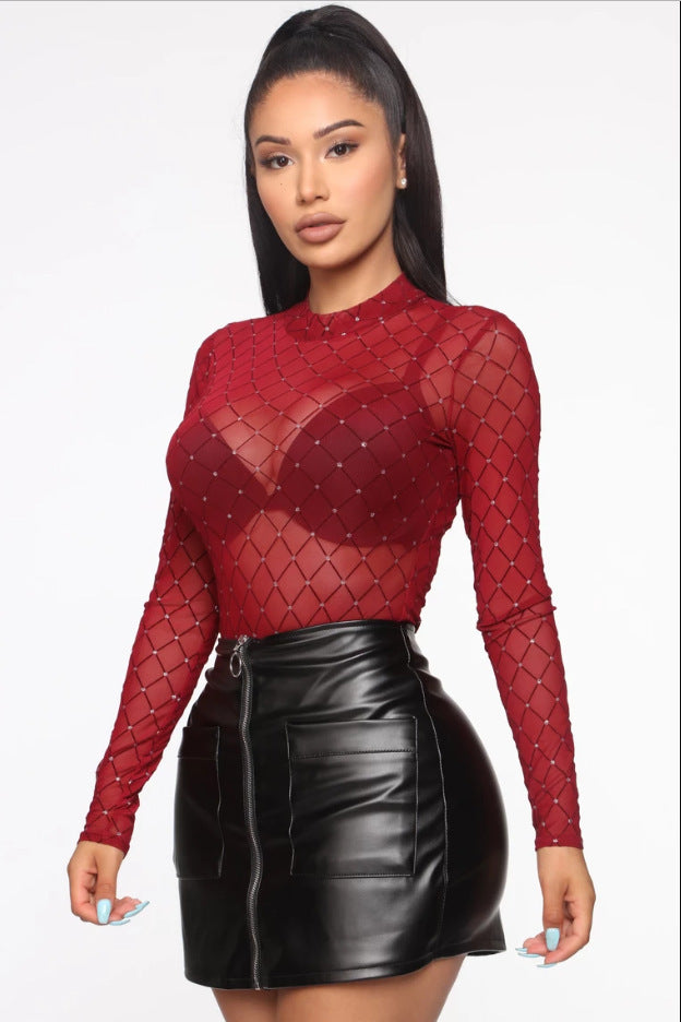 Damernas långärmad bodysuit med glittrande nätdesign Eva Jonsson-Eva Jonsson