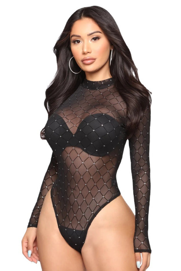Damernas långärmad bodysuit med glittrande nätdesign Eva Jonsson-Eva Jonsson