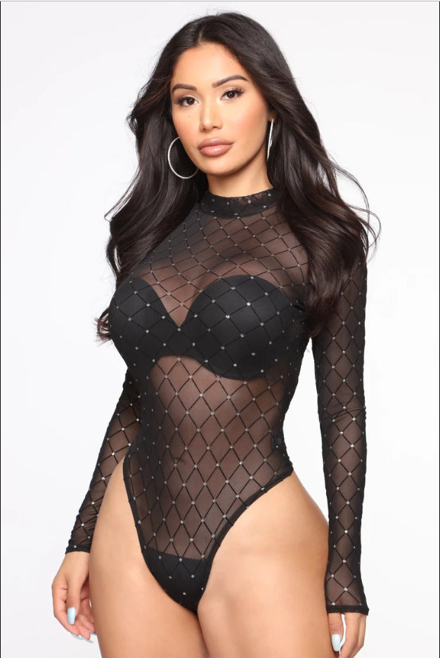 Damernas långärmad bodysuit med glittrande nätdesign Eva Jonsson-Eva Jonsson