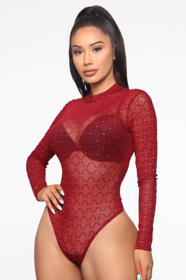 Damernas långärmad bodysuit med glittrande nätdesign Eva Jonsson-Eva Jonsson