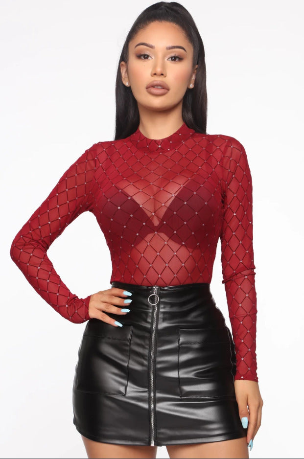 Damernas långärmad bodysuit med glittrande nätdesign Eva Jonsson-Eva Jonsson