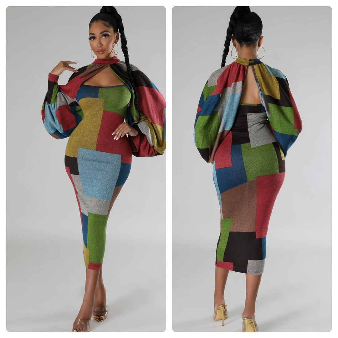 Damernas långärmad klänning med geometrisk skärning och voluminösa ärmar Eva Jonsson-Eva Jonsson