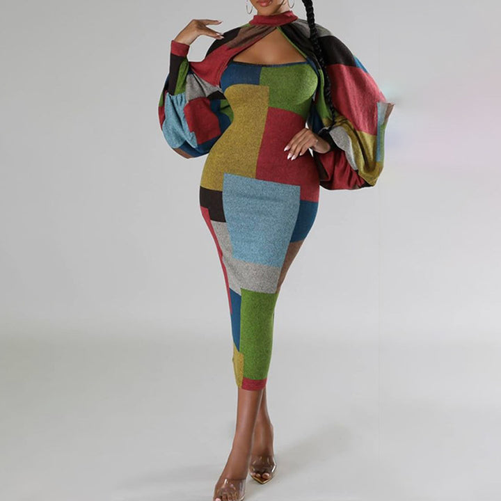 Damernas långärmad klänning med geometrisk skärning och voluminösa ärmar Eva Jonsson-Eva Jonsson