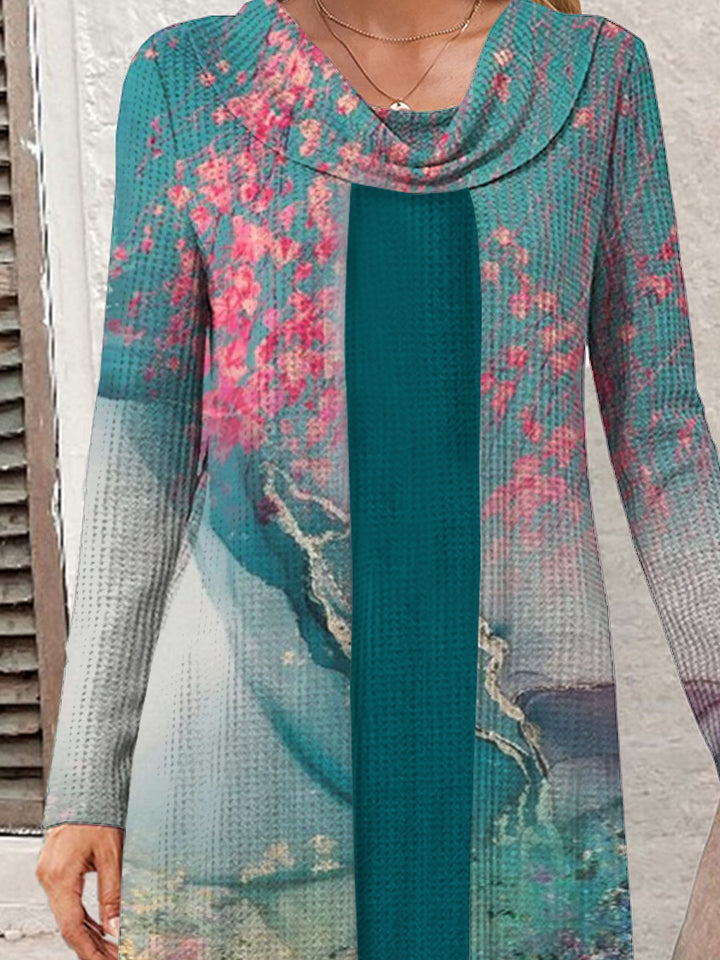 Damernas långärmad klänning med konstfullt blommönster Eva Jonsson-Eva Jonsson