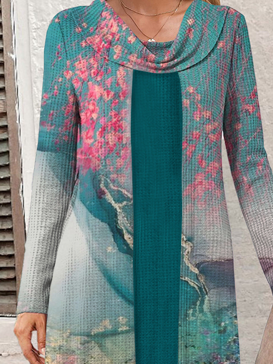 Damernas långärmad klänning med konstfullt blommönster Eva Jonsson-Eva Jonsson