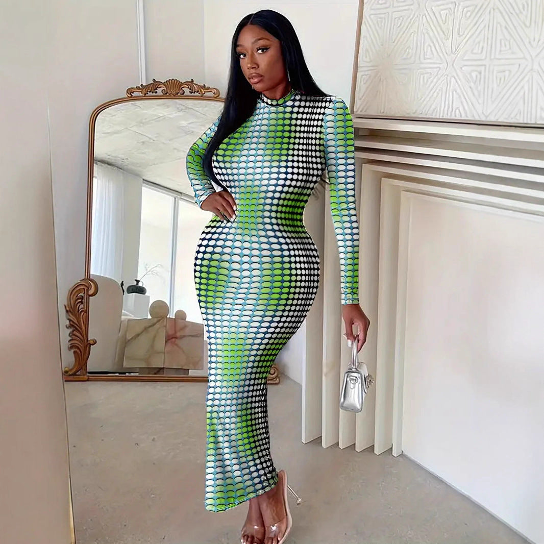 Damernas långärmad klänning med modernt prickmönster Eva Jonsson-Eva Jonsson