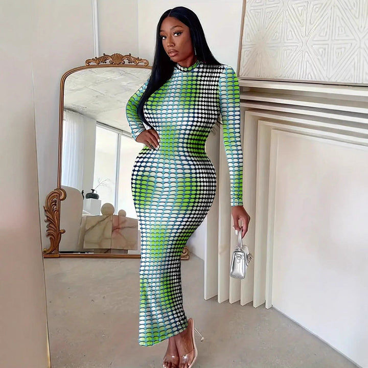 Damernas långärmad klänning med modernt prickmönster Eva Jonsson-Eva Jonsson