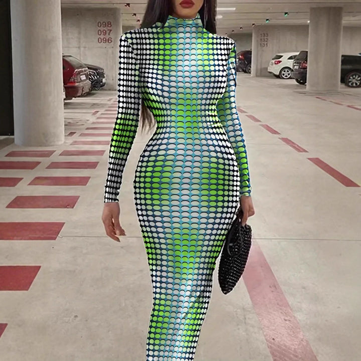 Damernas långärmad klänning med modernt prickmönster Eva Jonsson-Eva Jonsson