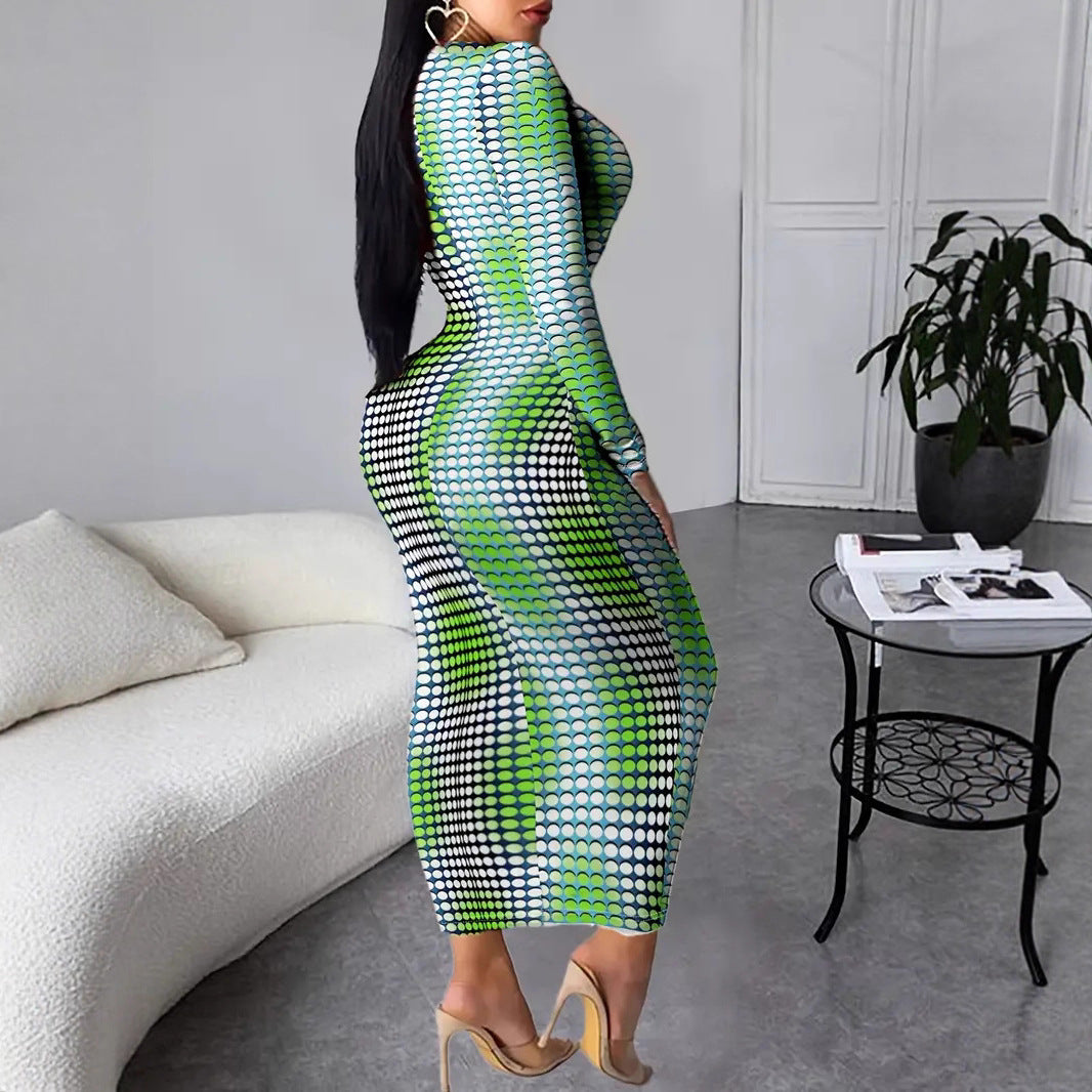 Damernas långärmad klänning med modernt prickmönster Eva Jonsson-Eva Jonsson