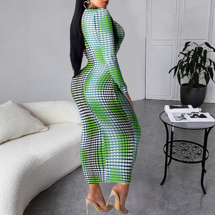 Damernas långärmad klänning med modernt prickmönster Eva Jonsson-Eva Jonsson