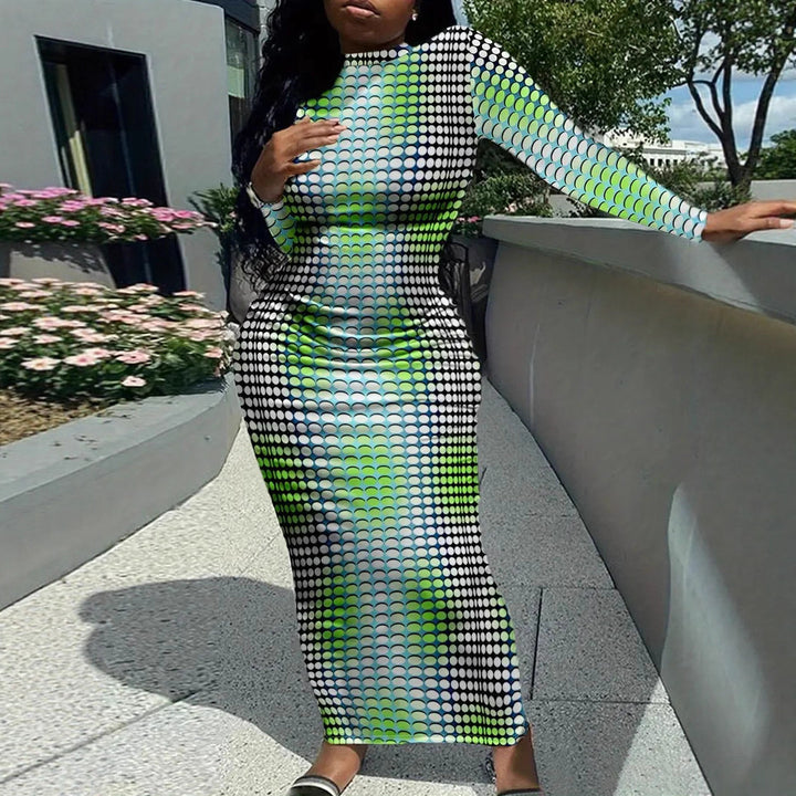 Damernas långärmad klänning med modernt prickmönster Eva Jonsson-Eva Jonsson