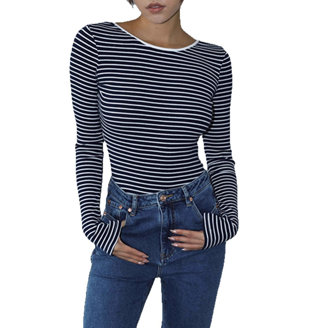 Damernas långärmad kropp med öppen rygg och randigt mönster Eva Jonsson-Eva Jonsson