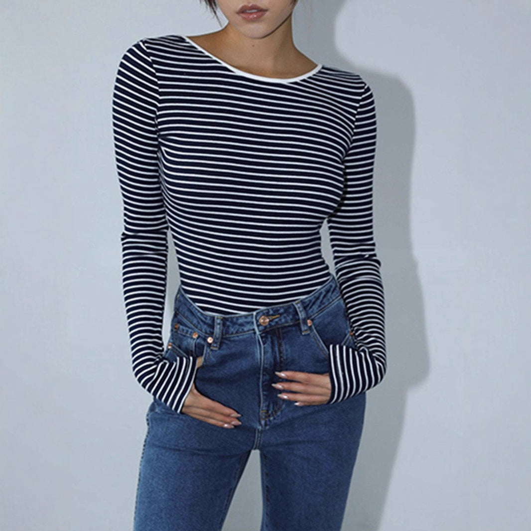 Damernas långärmad kropp med öppen rygg och randigt mönster Eva Jonsson-Eva Jonsson