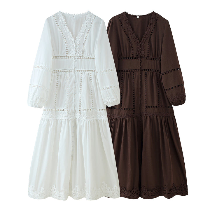 Damernas långärmad maxikjol med elegant spetsdetalj och volangdetaljer Eva Jonsson-Eva Jonsson