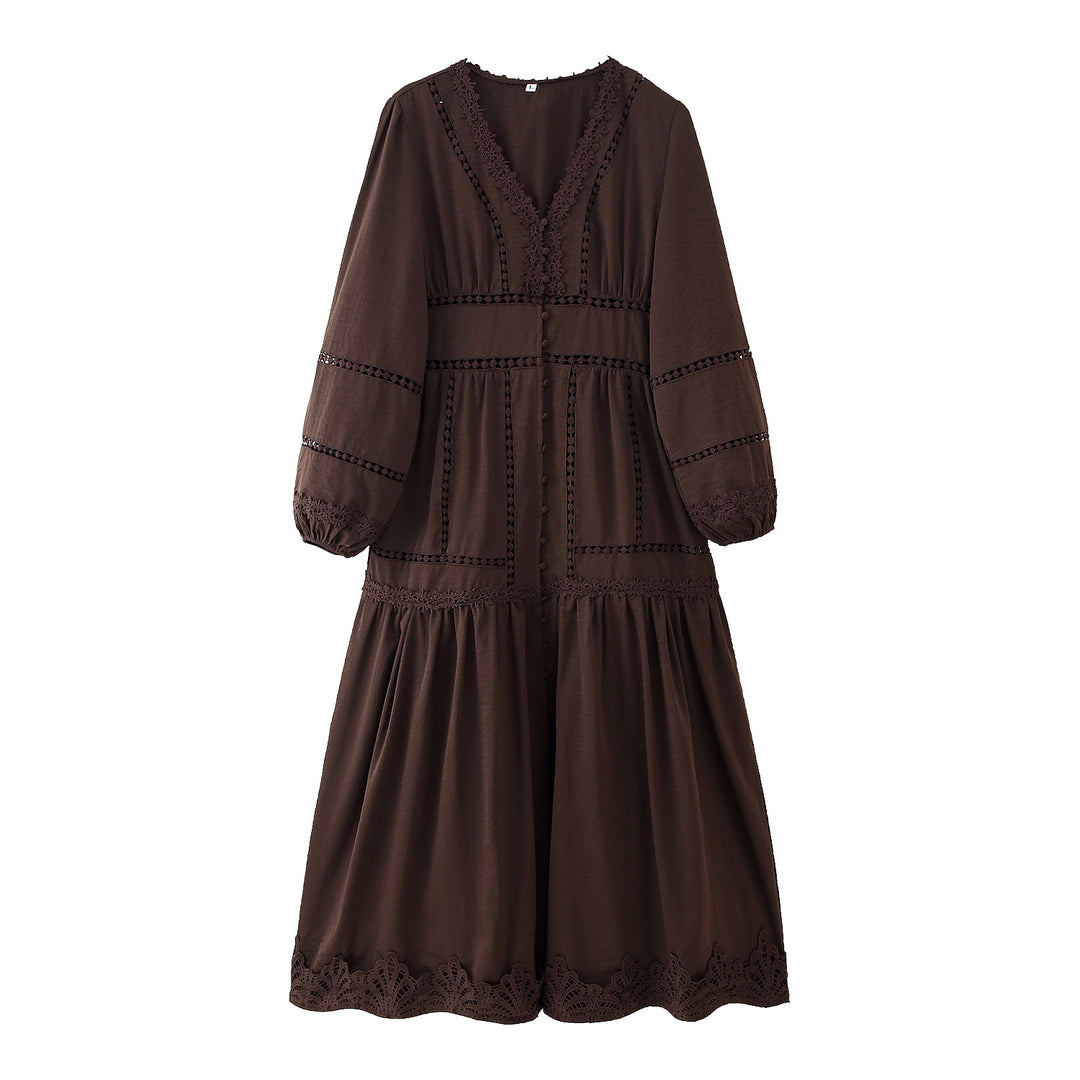 Damernas långärmad maxikjol med elegant spetsdetalj och volangdetaljer Eva Jonsson-Eva Jonsson