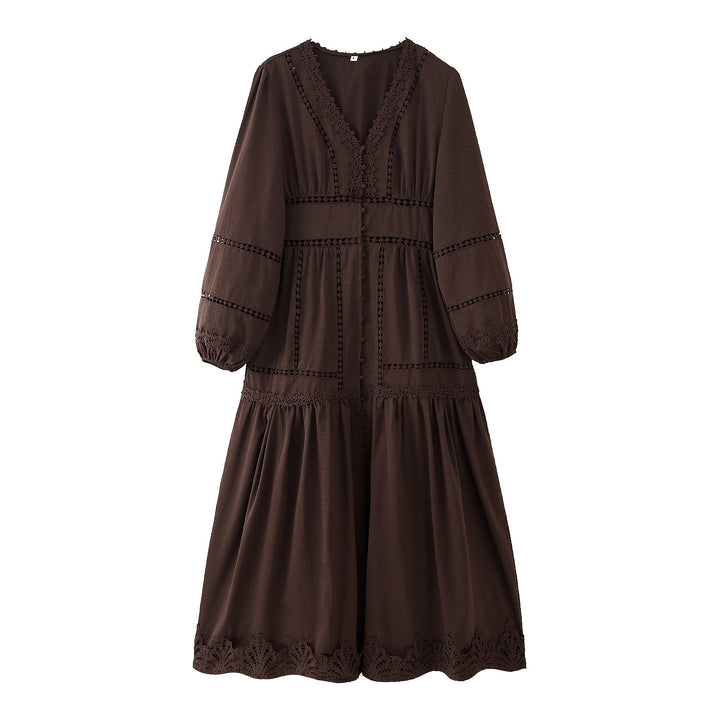 Damernas långärmad maxikjol med elegant spetsdetalj och volangdetaljer Eva Jonsson-Eva Jonsson