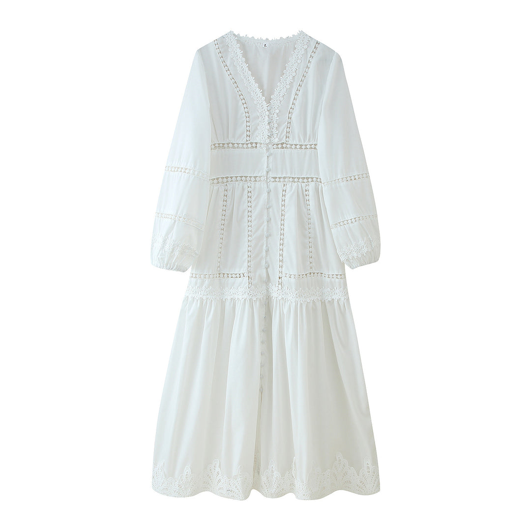 Damernas långärmad maxikjol med elegant spetsdetalj och volangdetaljer Eva Jonsson-Eva Jonsson