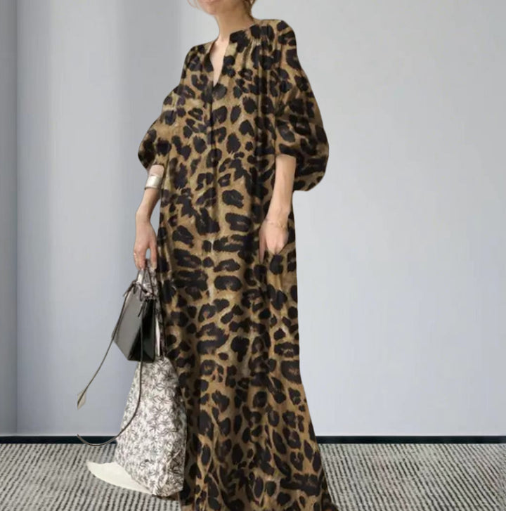 Damernas långärmad maxiklänning i iögonfallande leopardmönster Eva Jonsson-Eva Jonsson