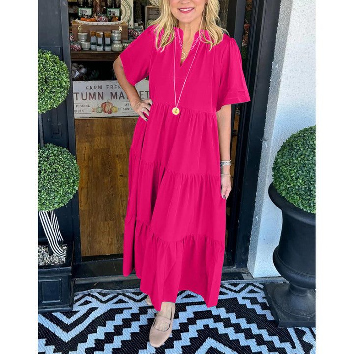 Damernas långärmad maxiklänning med V-hals och volangdetalj Eva Jonsson-Eva Jonsson