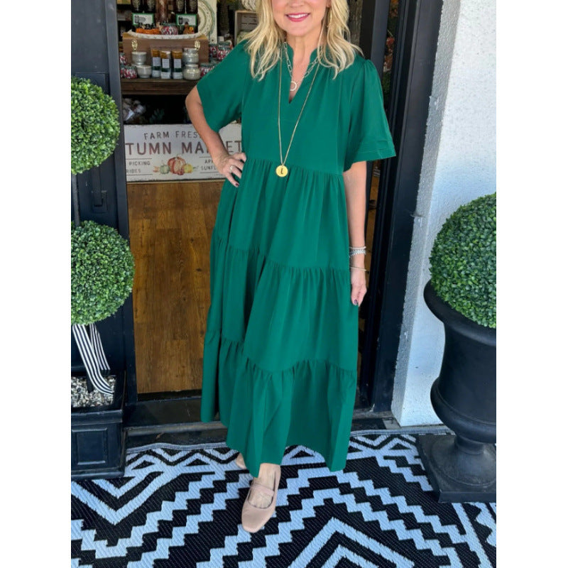 Damernas långärmad maxiklänning med V-hals och volangdetalj Eva Jonsson-Eva Jonsson