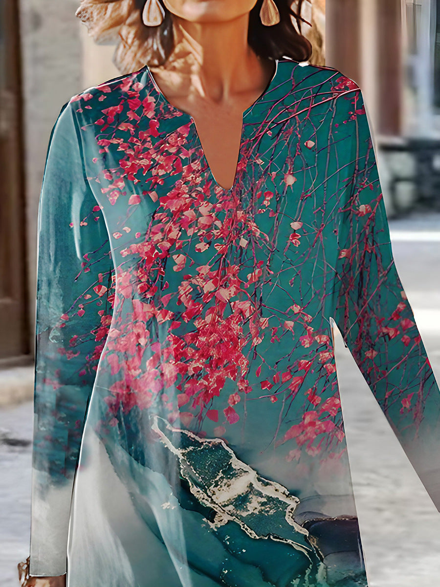 Damernas långärmad maxiklänning med blommönster Eva Jonsson-Eva Jonsson