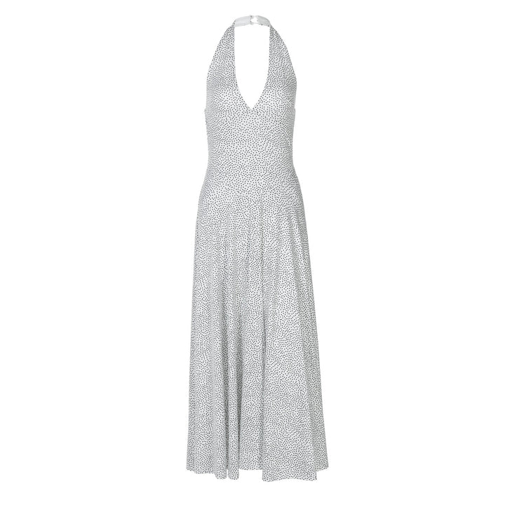 Damernas långärmad maxiklänning med djup V-halsringning och sportig halter Eva Jonsson-Eva Jonsson