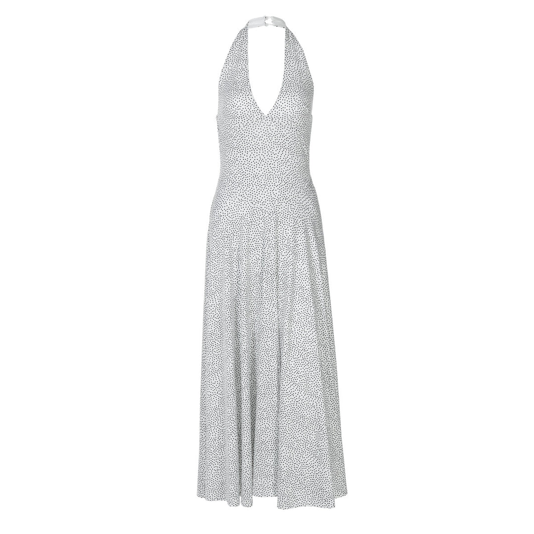 Damernas långärmad maxiklänning med djup V-halsringning och sportig halter Eva Jonsson-Eva Jonsson