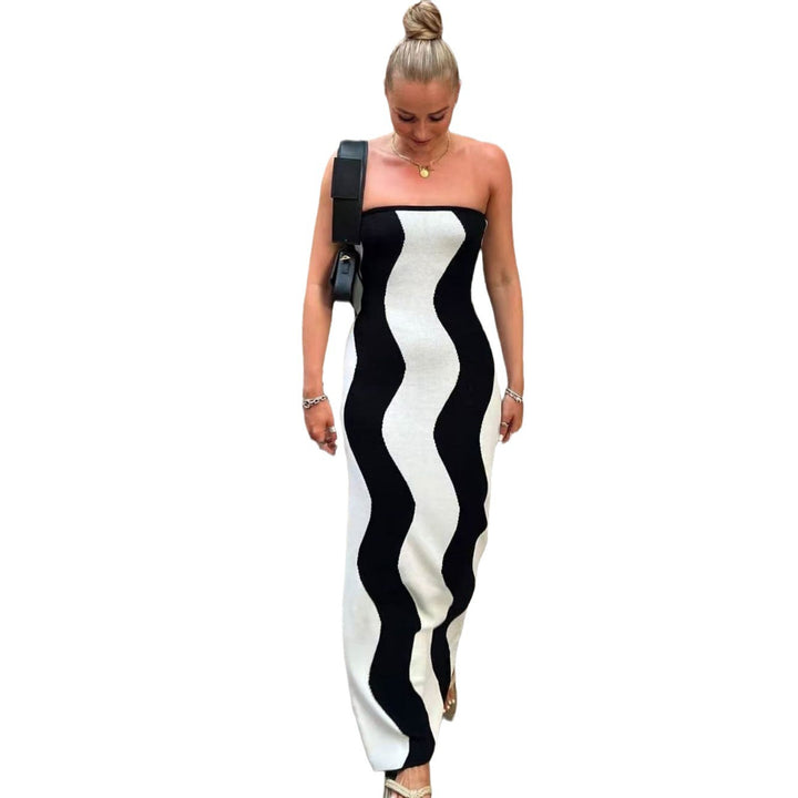 Damernas långärmad maxiklänning med vågmönster och sidoslits Eva Jonsson-Eva Jonsson