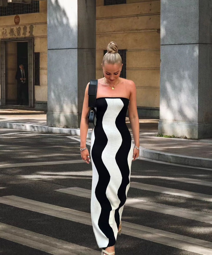 Damernas långärmad maxiklänning med vågmönster och sidoslits Eva Jonsson-Eva Jonsson