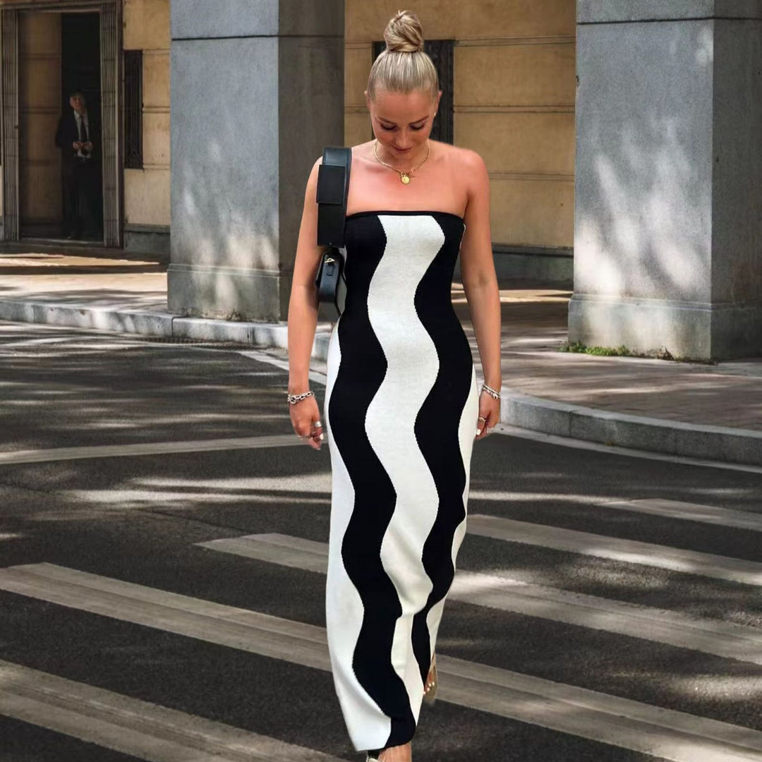 Damernas långärmad maxiklänning med vågmönster och sidoslits Eva Jonsson-Eva Jonsson